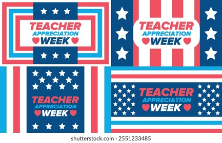 Teacher Appreciation Week in United States. Celebrated annual in May. In honour of teachers who hard work and teach our children. School and education. Student learning concept. Vector illustration