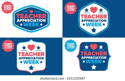 Teacher Appreciation Week in United States. Celebrated annual in May. In honour of teachers who hard work and teach our children. School and education. Student learning concept. Vector illustration