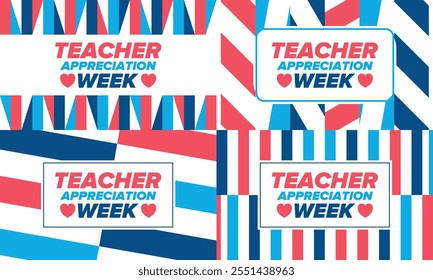 Teacher Appreciation Week in United States. Celebrated annual in May. In honour of teachers who hard work and teach our children. School and education. Student learning concept. Vector illustration