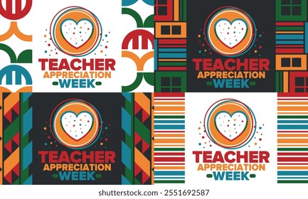 Teacher Appreciation Week in United States. Celebrated annual in May. In honour of teachers who hard work and teach our children. School and education. Student learning concept. Vector illustration