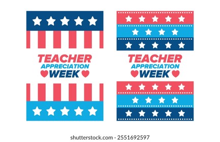 Teacher Appreciation Week in United States. Celebrated annual in May. In honour of teachers who hard work and teach our children. School and education. Student learning concept. Vector illustration