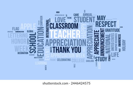 Teacher appreciation word cloud template. Education concept vector background.