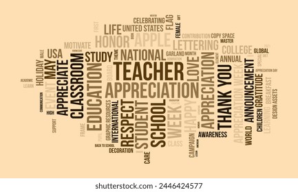 Teacher appreciation word cloud template. Education concept vector background.