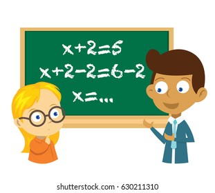 A teacher asking his student to solve math case in the front of class