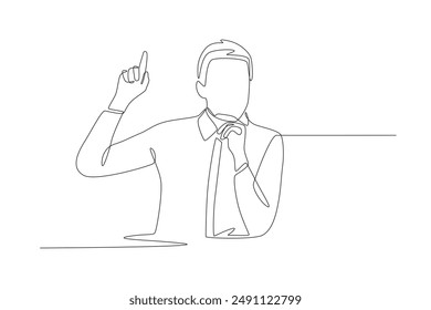 The teacher is asking questions. Teacher in classroom concept one-line drawing
