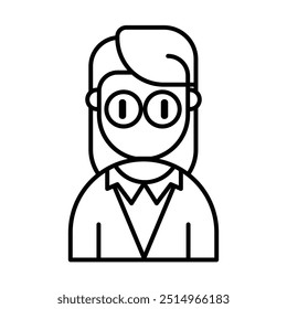 Icono de aprendizaje de caracteres de avatar del profesor, icono de símbolo de esquema. Trazo de Vector editable.