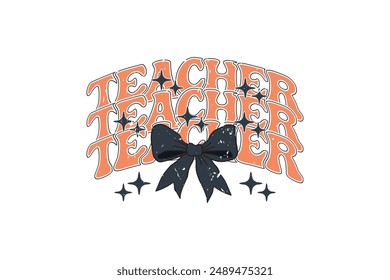 Teacher Black Bow Fall Coquette Halloween T shirt Design