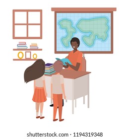 teacher black in the geography class with students