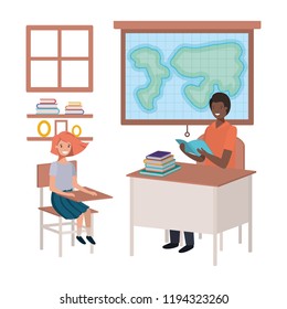 teacher black in the geography class with students