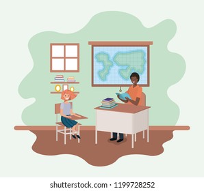 teacher black in the geography class with students