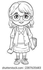 teacher, Black and white coloring pages for kids, simple lines, cartoon style, happy, cute, funny, The drawings in the children's coloring book 