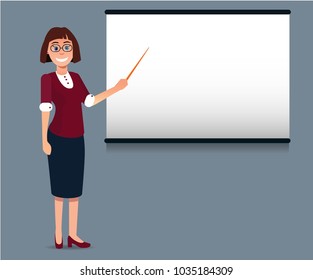 teacher at the blackboard , character , vector illustration on gray background