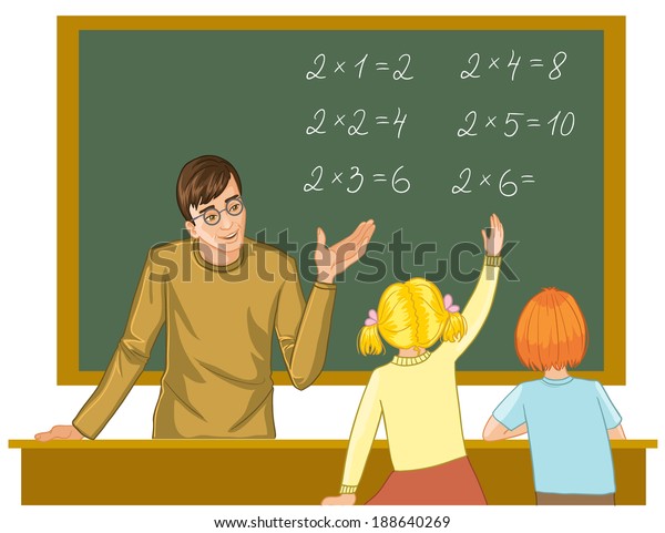 Teacher Blackboard Explains Children Mathematics Stock Vector (royalty 