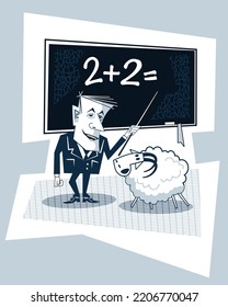 Profesor en la pizarra. Ilustración vectorial.