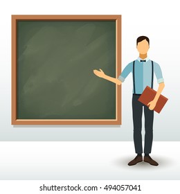 Teacher Blackboard Young Man Flat Style Stock Vector (Royalty Free ...