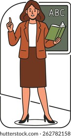 Teacher with Book Pointing Up - Vector Illustration Isolated on White
