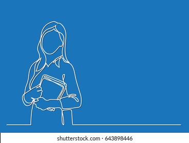 teacher with books - continuous line drawing