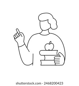 Teacher with books shows thumb up