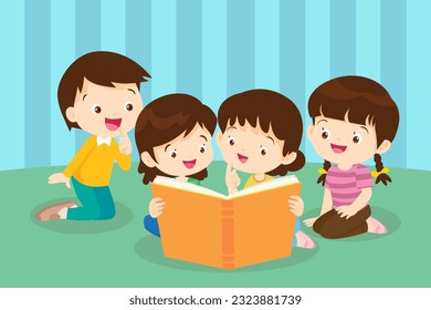 teacher with Boy and girls learning.children reading with Back to School Concept education