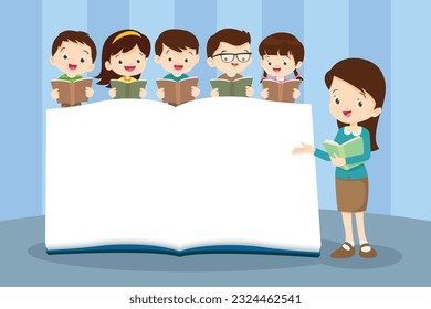 teacher with Boy and girls learning.children reading with Back to School Concept education