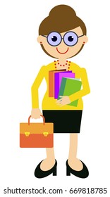 Teacher with a briefcase and books. Vector clip art.