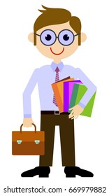 Teacher with a briefcase and books. Vector clip art.