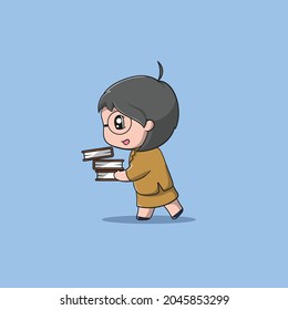 teacher bring many books vector icon illustration. Education Icon Concept Isolated Premium Vector	

