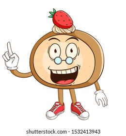 teacher of cake roll cartoon character with funny smile face
