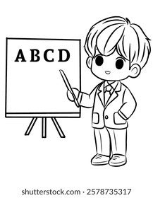  Teacher cartoon line art for kids. Vector illustration. Coloring book