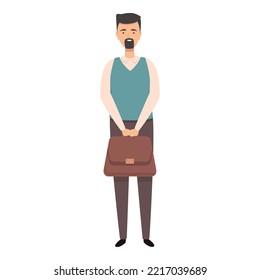 Teacher with case icon cartoon vector. Class professor. Young teaching