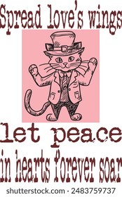 teacher cat in St. Patrick's Day cartoon funny (Kindness in action the language of peaceful coexistence) art for print on demand (t shirt design).