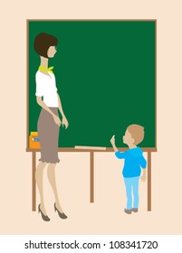 Teacher with Chalkboard and Student