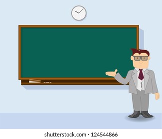 teacher at chalkboard vector