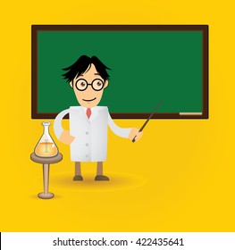 Teacher character in the classroom blackboard