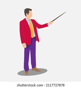 personaje de profesor con abrigo rojo