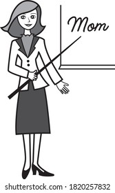 Teacher character vector black and white illustration on white background
