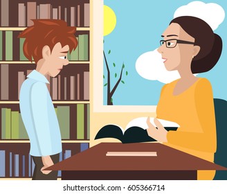 teacher checks the student's notebooke vector cartoon