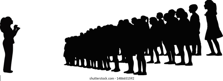 Teacher And Children Singing, Chorus Silhouette Vector