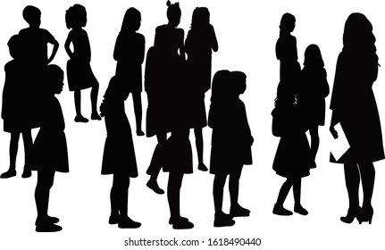 a teacher and children together, silhouette vector