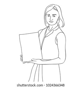 Teacher of children writing in sheet. Continuous line drawing vector illustration back to school