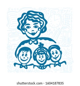 Teacher and childrens. Vector illustration