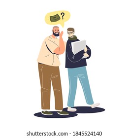 Teacher claiming bribe from student for high science work assessment. Corruption and bribery in education concept. Cartoon vector illustration