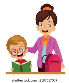 teacher in class and cute students