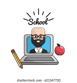 teacher with class online to student knowledge