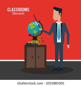 Teacher in classroom cartoon