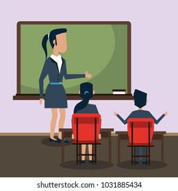Teacher in classroom cartoon