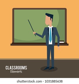 Teacher in classroom cartoon