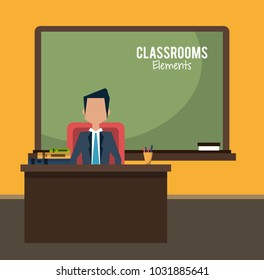 Teacher in classroom cartoon
