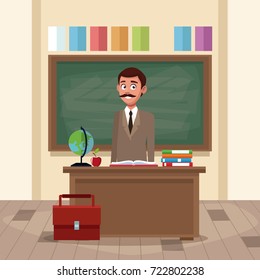 Teacher in classroom cartoon