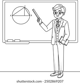 Teacher in a Classroom Outline Coloring Page